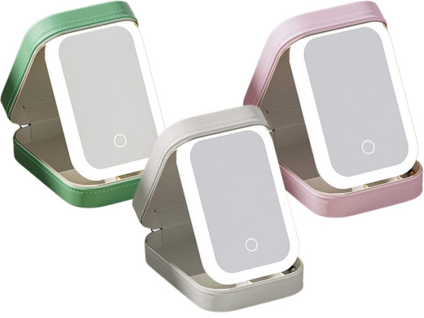 Sminktükör led-es világítással, utazási kozmetikumok tárolására