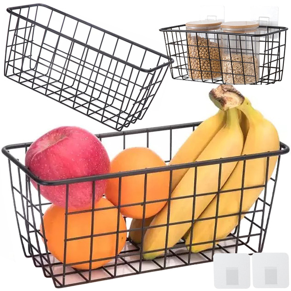 Hanging basket metal organiser hanging kitchen shelf black