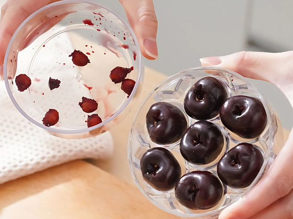 Deshuesadora manual para cerezas, guindas y aceitunas con recipiente para huesos