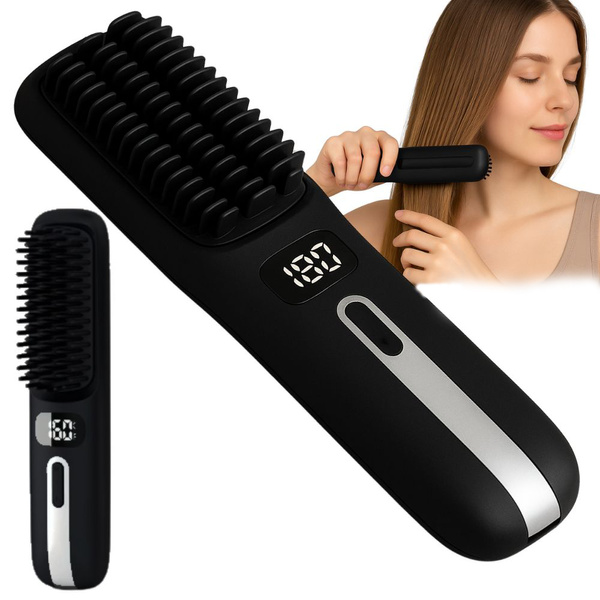 Electric ionic hair straightening brush with led temperature control