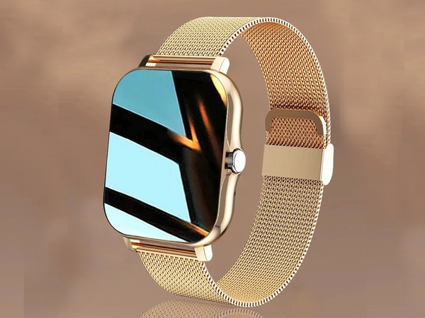 Montre connectée pour femme et homme, bracelet en caoutchouc, sport, Bluetooth, appels, dorée