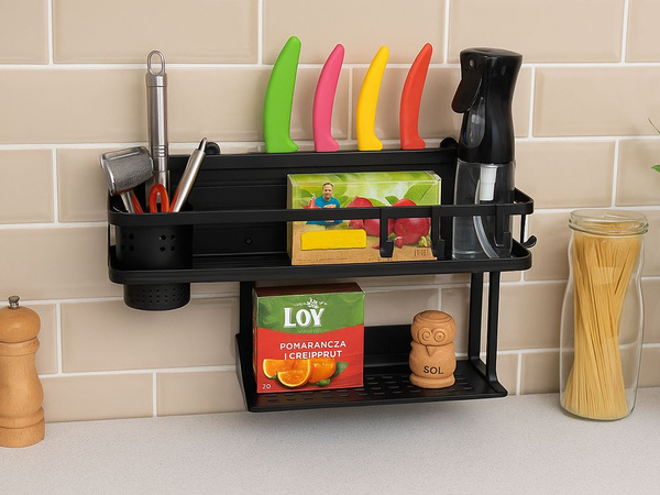 Wall shelf metal kitchen organiser for hanging utensils
