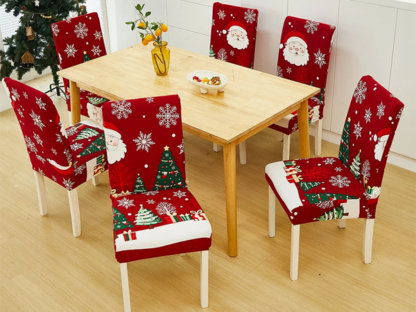 Vianočný poťah na stoličku, dekoratívny, univerzálny, Santa Claus, s gumičkou