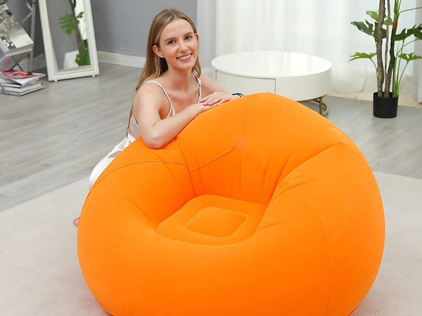 Inflatable seat pouffe velour chair light soft comfortable relaxation