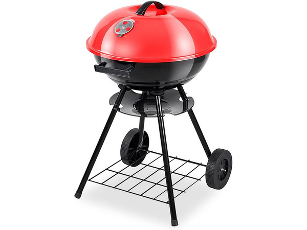 Gril à briquettes pour charbon de bois roues couvercle rond verrouillable portable