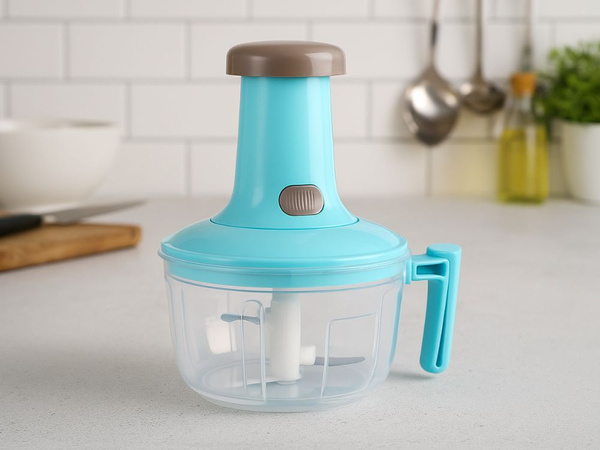 Hand chopper for vegetables, fruit and meat kitchen mixer with 2-in-1 stirrer