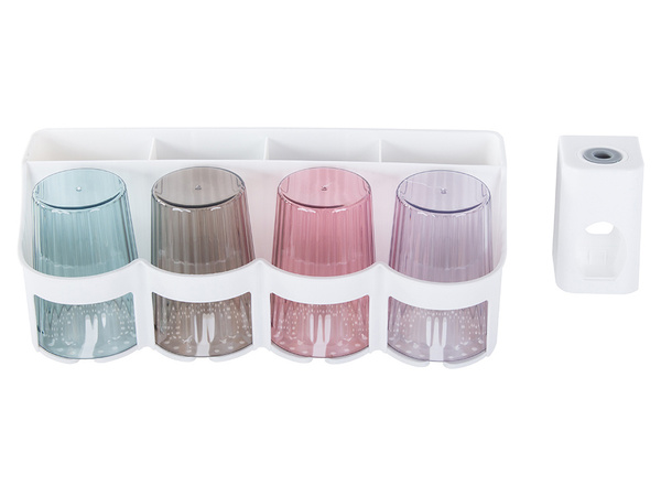 Toothbrush organiser cups toothpaste dispenser