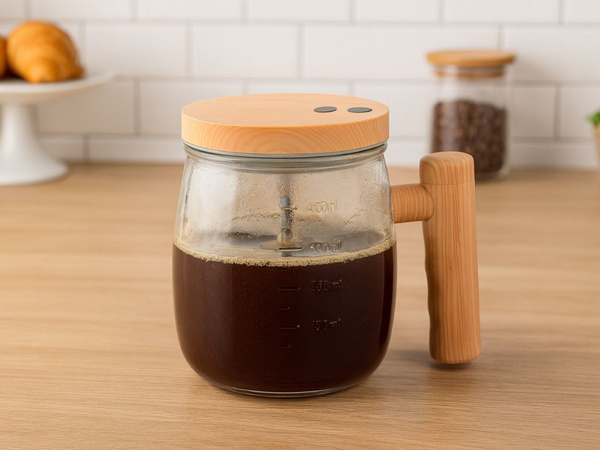 Samomešalni kopec za kavo, čaj in druge pijače, steklen, električen, 400 ml