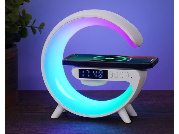 Lampe led rgb gaming chargeur induction haut-parleur réveil radio horloge