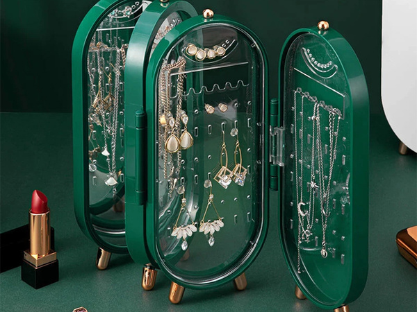 Organisateur de bijoux présentoir pliant miroir stand vert
