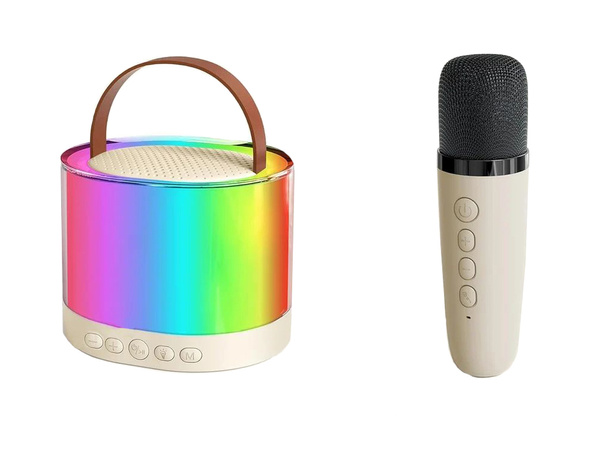Karaoke komplekt 2x traadita mikrofon kaasaskantav bluetooth kõlar rgb