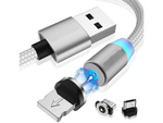Magnetic charging cable 3w1 micro typ-c usb lightning 1m
