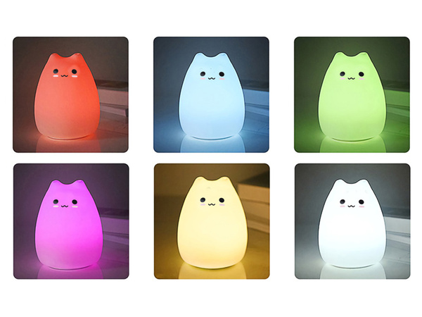 Lampka nocna dla dzieci led rgb kot dotyk silikon