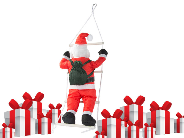 PÈRE NOËL SUR UNE ÉCHELLE DÉCORATION DE NOËL BALCON TERRASSE DÉCORATION 95 CM CHEMINÉE