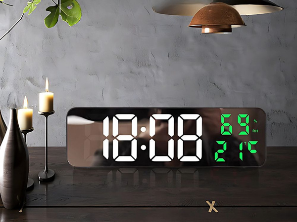 Horloge électronique réveil digital led thermomètre miroir debout piles usb