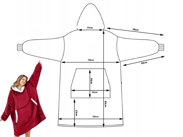 Šiltas megztinis oversize antklodė xxl 2in1 storas kailis minkštas gobtuvas su gobtuvu chalatas