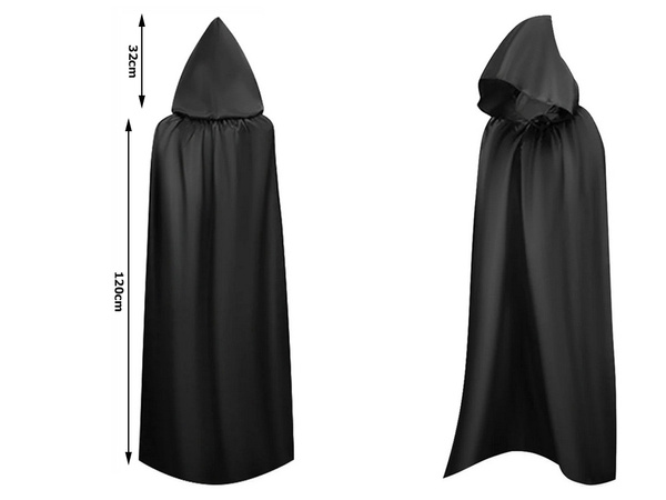 Plášť halloween dlhý čierny plášť s kapucňou maskovací kostým kostým