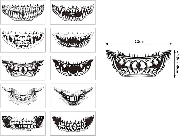 Tattoo halloween false teeth realistic washable temporary disguise