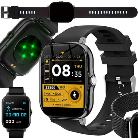 Reloj inteligente para mujer y hombre con correa de goma, deportivo, Bluetooth, llamadas, negro