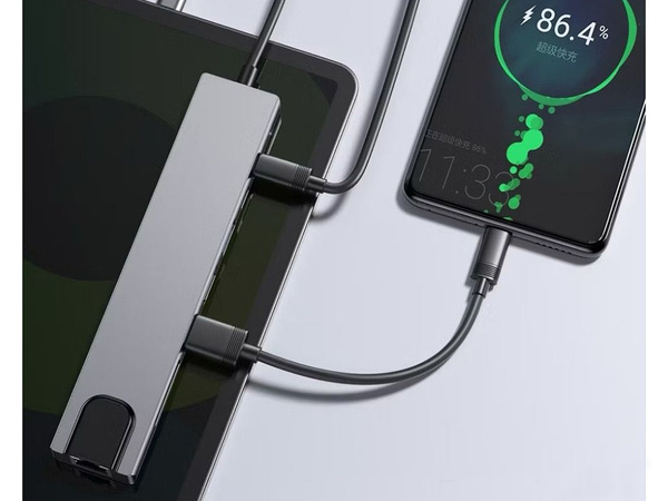 Hub adaptador 8en1 conector 2x usb-c thunderbolt 3 2xusb hdmi sd rj45