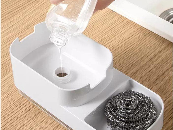 Distributeur de liquide vaisselle pour évier de cuisine, distributeur avec éponge