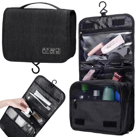 Travel cosmetics bag, hanging organiser for the bathroom, with zip, hook and handle