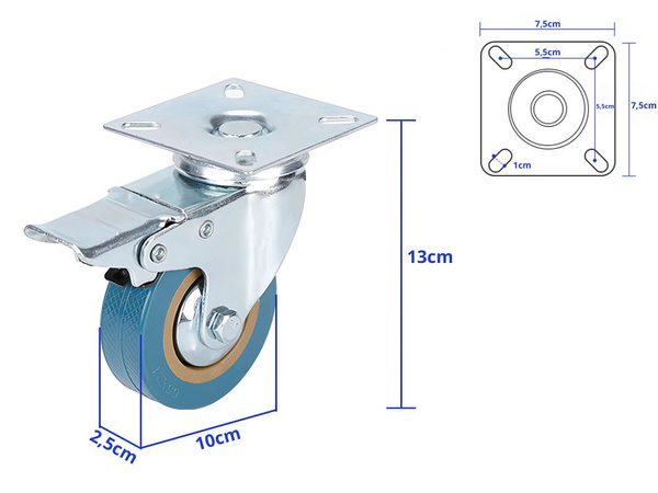 Mueble rueda de corriente 4 pulgadas freno románico metal rueda de corriente 100mm
