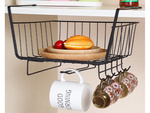 Metal basket under cabinet top 6 hooks paper holder