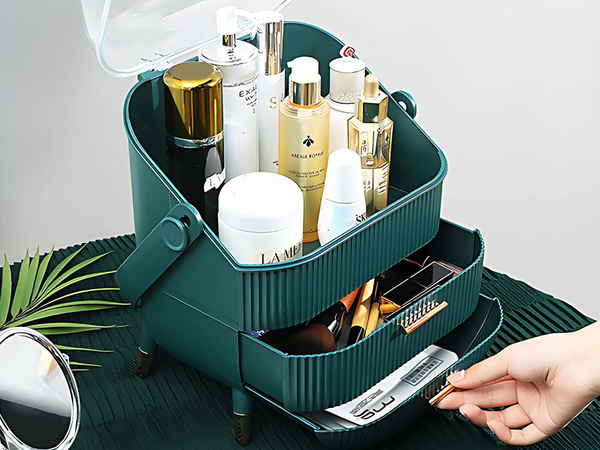 Organizador de cosméticos con cajones espacioso asa grande elegante
