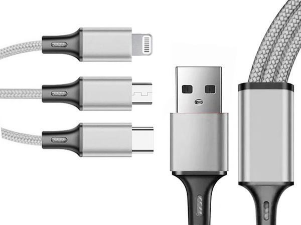 3en1 cable usb para teléfono lightning cable iphone micro usb tipo-c 1.2m