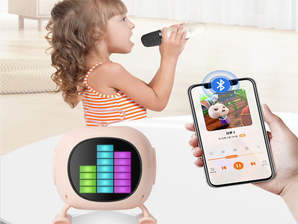 Haut-parleur bluetooth karaoké avec microphone led carrés colorés musique rgb