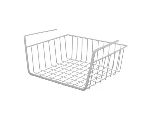 AKASZTÓS KOSÁR POLC ALATT FÉM KOSÁR SZERVEZŐ KONYHAI KOSÁR FEHÉR