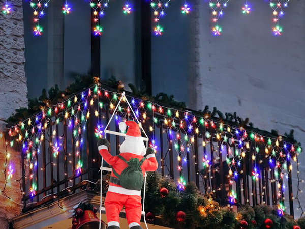 Papá noel en escalera decoración navideña balcón terraza decoración 95 cm chimenea