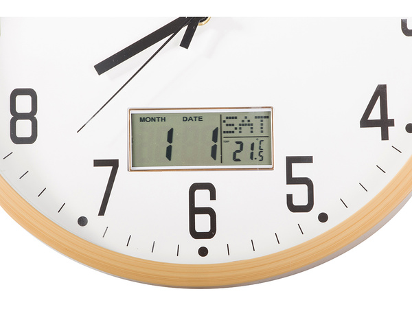 Reloj de pared grande silencioso 30cm puntero redondo fecha temperatura segundos