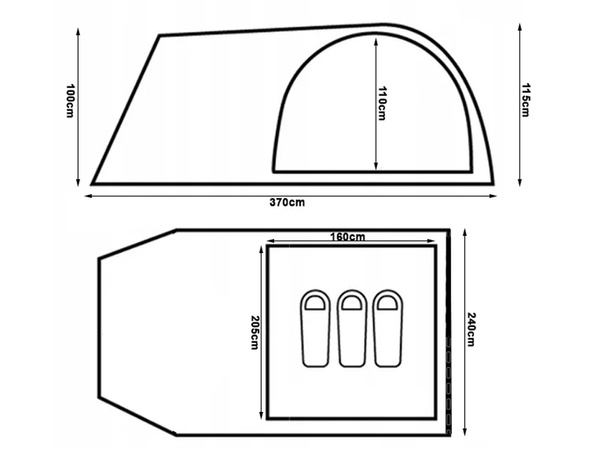 Turistinė palapinė 3 asmenims 2 įėjimai tinklelis nuo uodų kempingo vandeniui atsparus