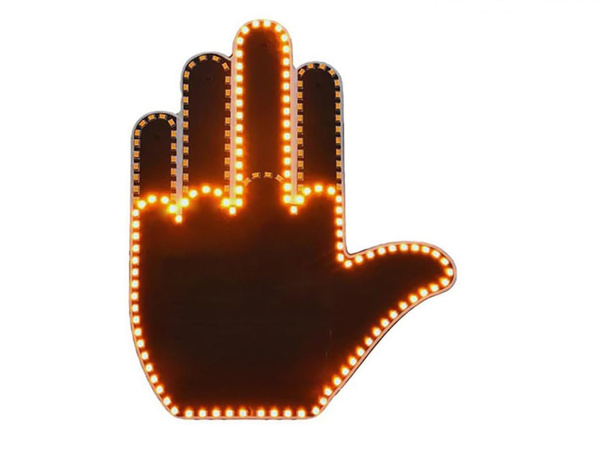 Gesto señalización mano en la ventanilla trasera de un coche dedo corazón led mando a distancia