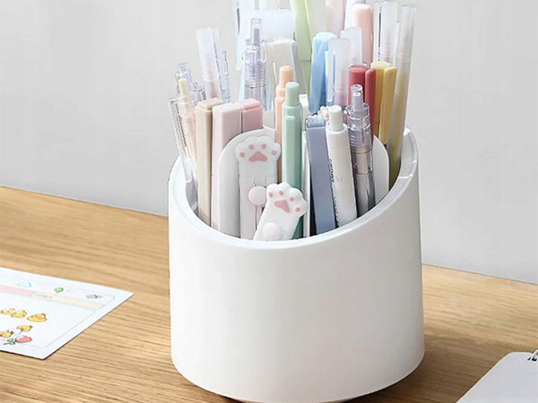 Cosmetics organiser swivel make-up brush holder with lid