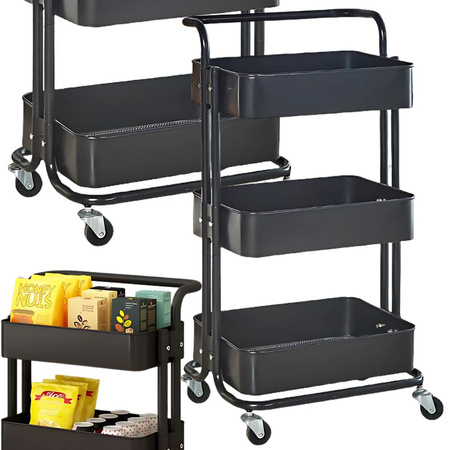 Estantería de cocina y baño con ruedas, carrito de 3 niveles, organizador metálico