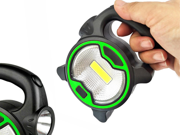 Potente linterna cob led para taller con soporte halógeno para pilas