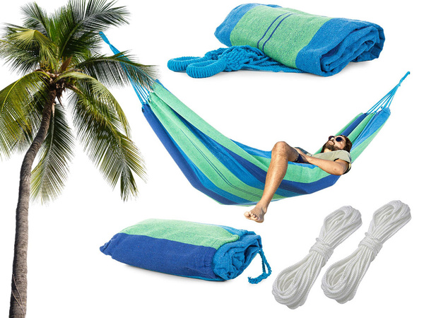 Hamaca de jardín doble xxl funda turista a rayas 200 x 150 grande
