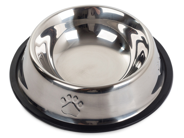 Metal bowl for dog cat silver on rubber 0.15l