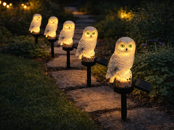 SOLAR-LED-LAMPE EULEN-GARTENLAMPE GROSSE STECKLAMPE DEKORATION FÜR DEN GARTEN