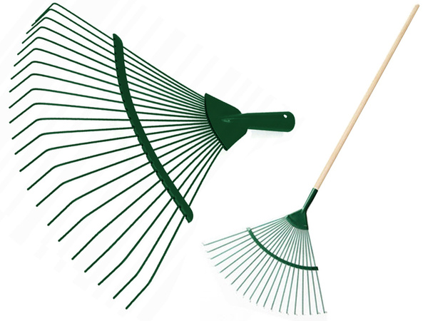 Râteau à feuilles de jardin fil métallique léger 36cm en forme d'éventail