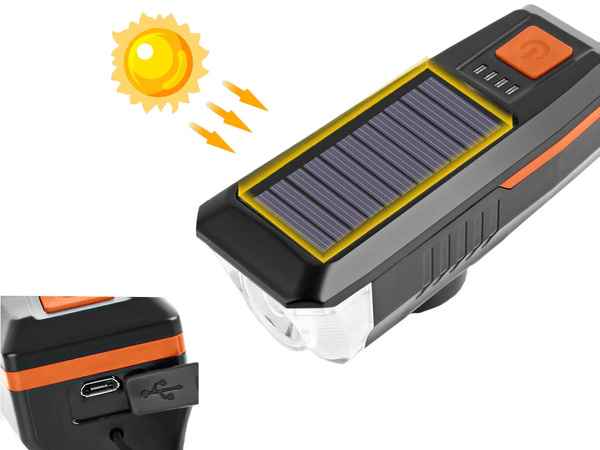 Luz delantera led bicicleta con bocina señal solar manillar