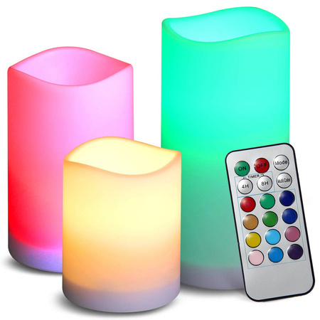 Bougies led candle rgb remote control 3 pcs. 12 couleurs