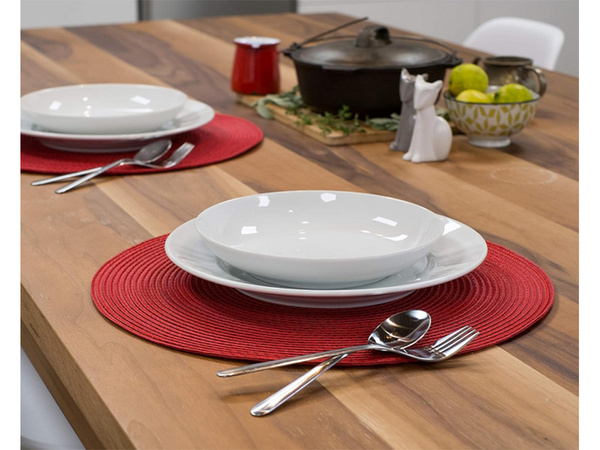 Round plate placemat kitchen plaid table mat burgundy