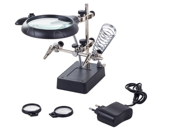 Lupa trzecia ręka 5 led uchwyt 2,5x 90mm lutowania