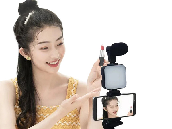 Vlogging kit trípode micrófono soporte para teléfono grabación de vídeo
