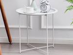 Mesa de centro redonda plegable de metal con bandeja para balcón terraza loft blanco