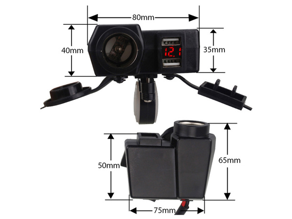 Prise allume-cigare moto voltmètre 2x usb